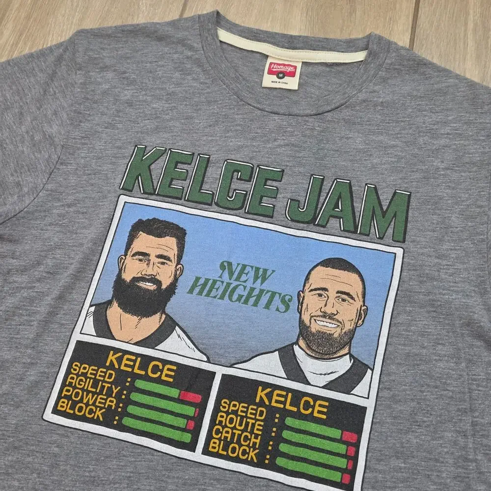 Homage New Heights Kelce Jam T Shirt Men's Medium Jason Travis Kelce Gray Tee